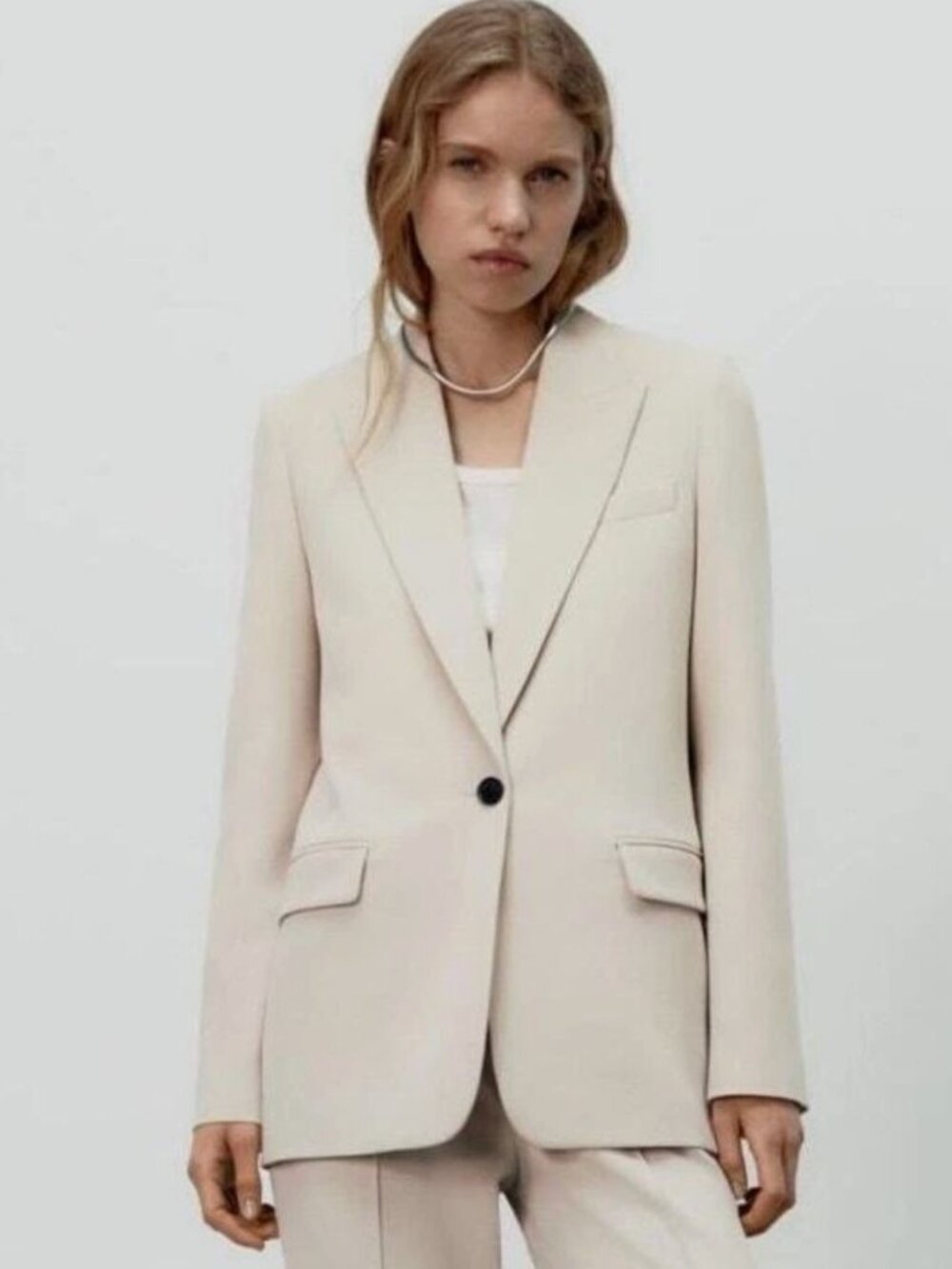 Zara Ivory White Straight Cut Oversize Blazer Jacket